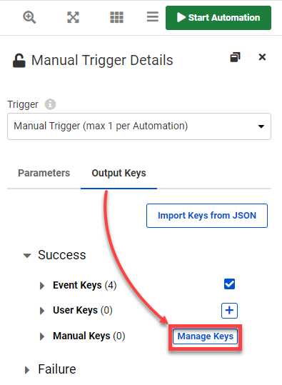 Manage Keys button
